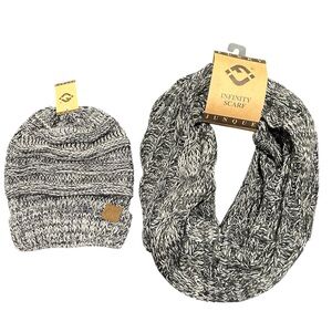 Black and White Infinity Scarf and Beanie Set